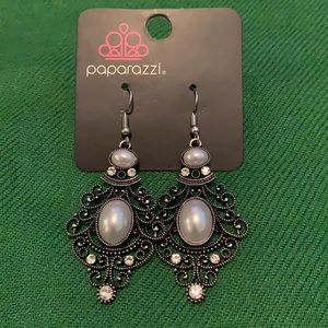 Dark Metal Pearl and Stone Earrings